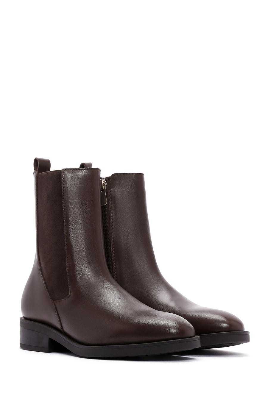 Women's Brown Zippered Leather Casual Boots