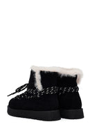 Woman Black Lace-Up Thick-Soled Suede Teddy Boots | Derimod