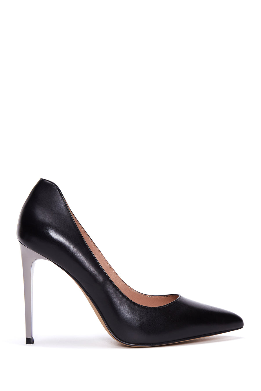 Women's Black Leather Metal Heeled Stiletto 22WFD100018 | Derimod