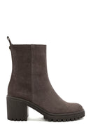 Women's Mink Heeled Zippered Suede Leather Boots | Derimod
