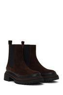Woman Brown Thick-Soled Suede Chelsea Boots | Derimod