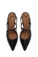 Woman Black Backless Heeled Leather Shoe | Derimod