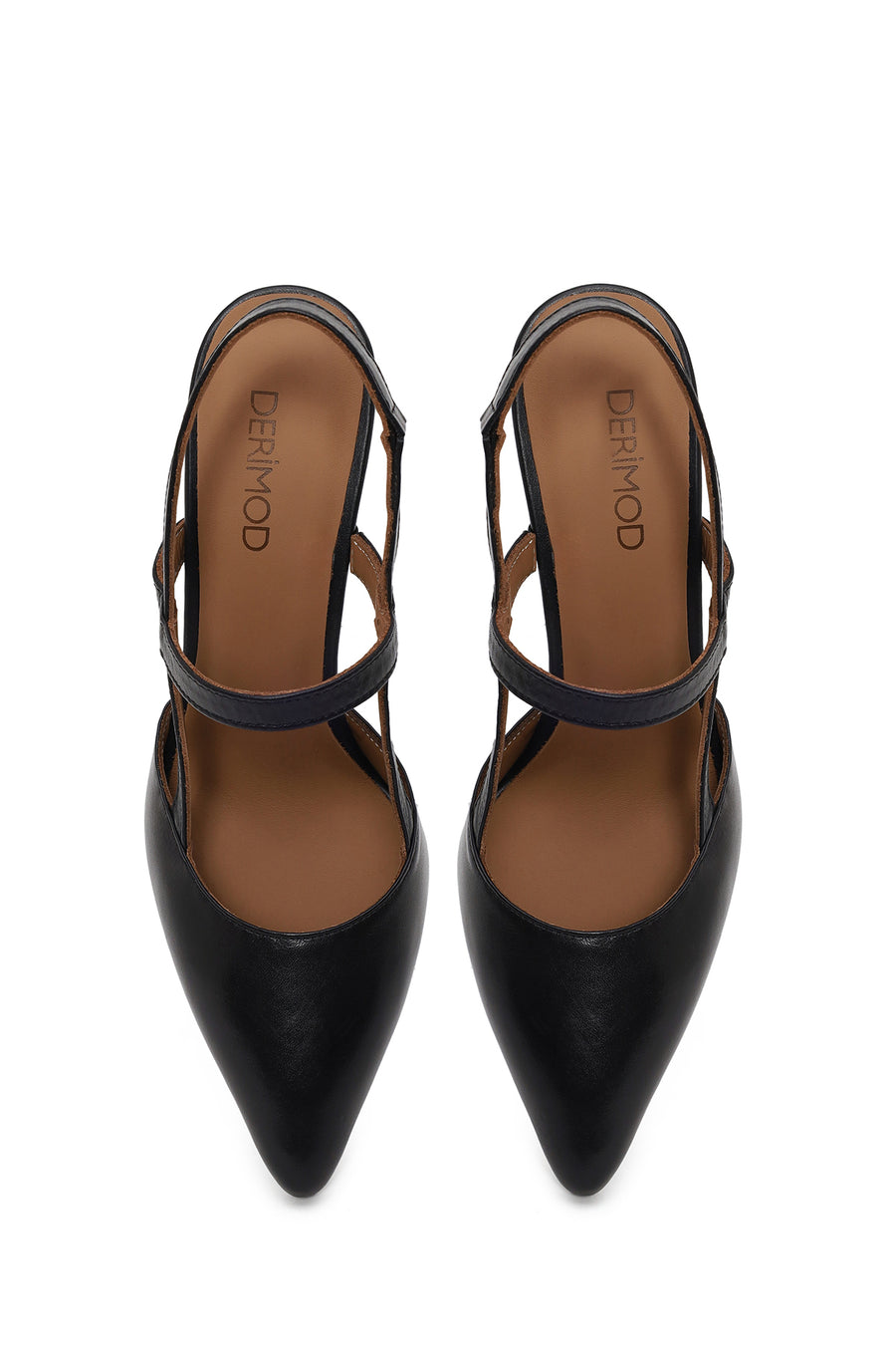 Woman Black Backless Heeled Leather Shoe
