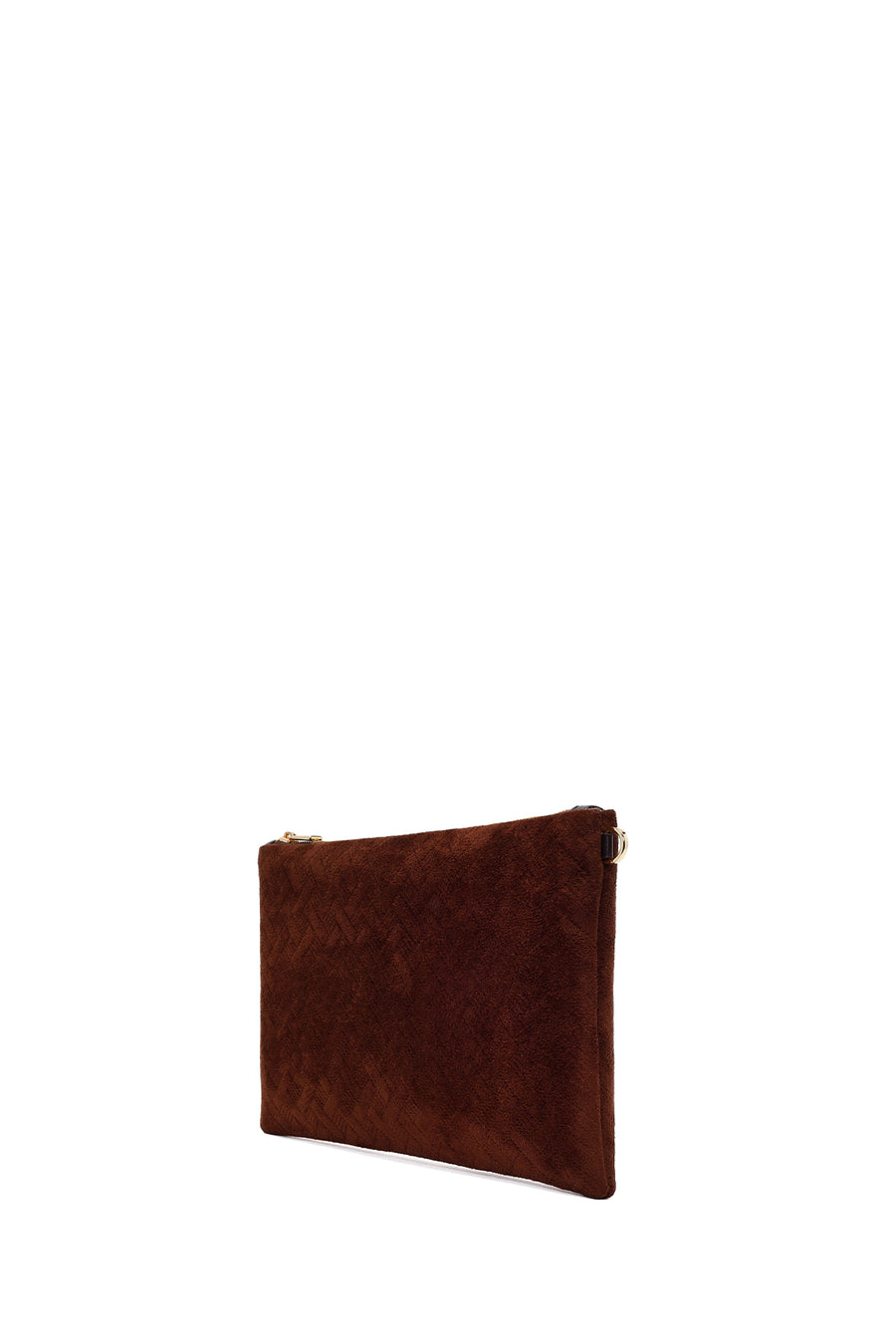 Woman Brown Suede Clutch Bag with Long Chain Strap