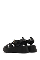 Women's Black Ankle Strap Thick Soled Leather Sandals | Derimod