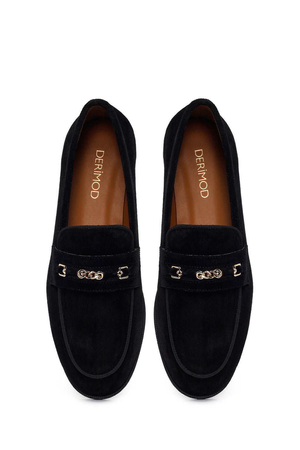 Kadın Siyah Tokalı Süet Deri Maskülen Loafer