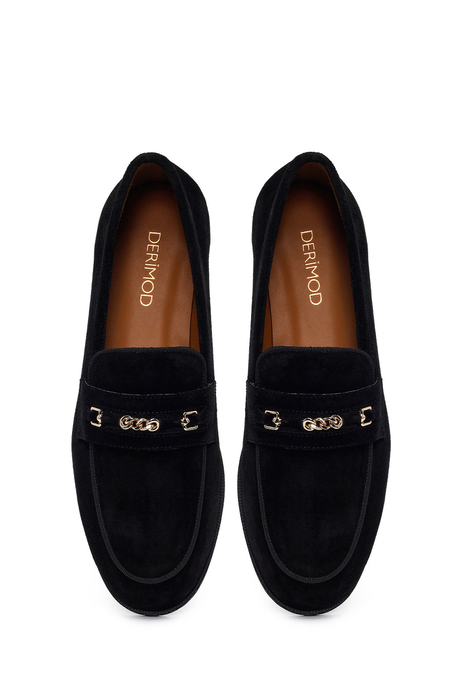 Kadın Siyah Tokalı Süet Deri Maskülen Loafer