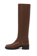 Women's Brown Buckled Leather Boot | Derimod
