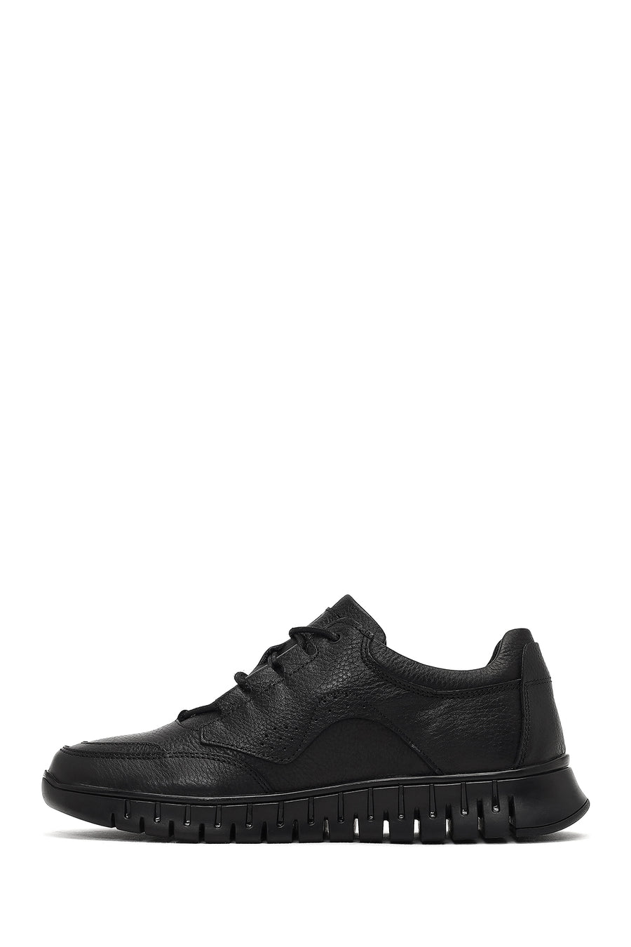 Erkek Siyah Bağcıklı Kalın Tabanlı Deri Casual Sneaker