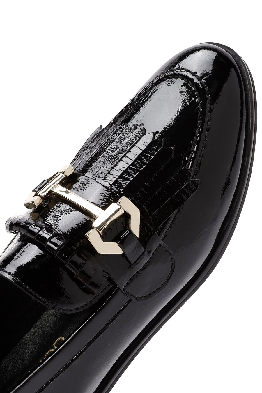 Women's Black Buckle Detailed Patent Leather Masculine Loafer