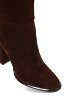 Woman Brown High Thick-Heeled Suede Boots | Derimod