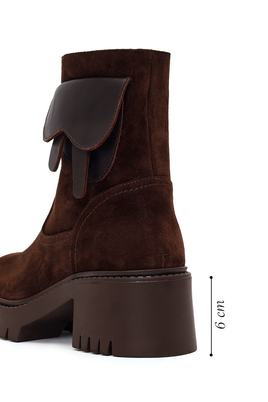 Woman Brown Zip Closure Chunky-Heeled Suede Leather Boots