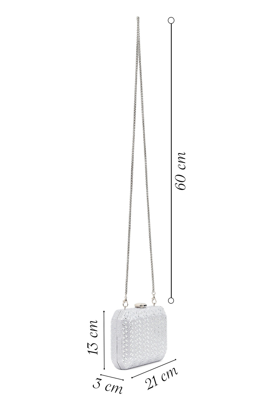 Woman Beige Long Chain Strap Patterned Clutch Bag
