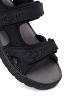 Men's Black Double Strap Leather Sandals | Derimod