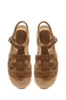 Women's Mink Suede Leather Espadrille Sandals with Ankle Buckle | Derimod