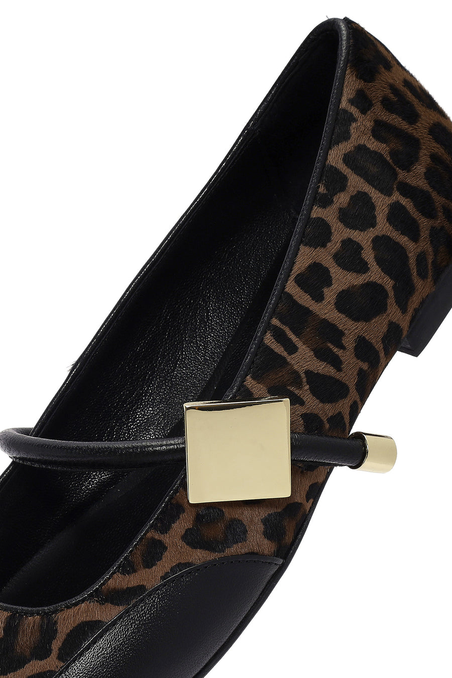 Women's Brown Buckle Detailed Leopard Patterned Leather Ballerinas