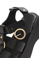 Women's Black Ankle Strap Thick Soled Leather Sandals | Derimod