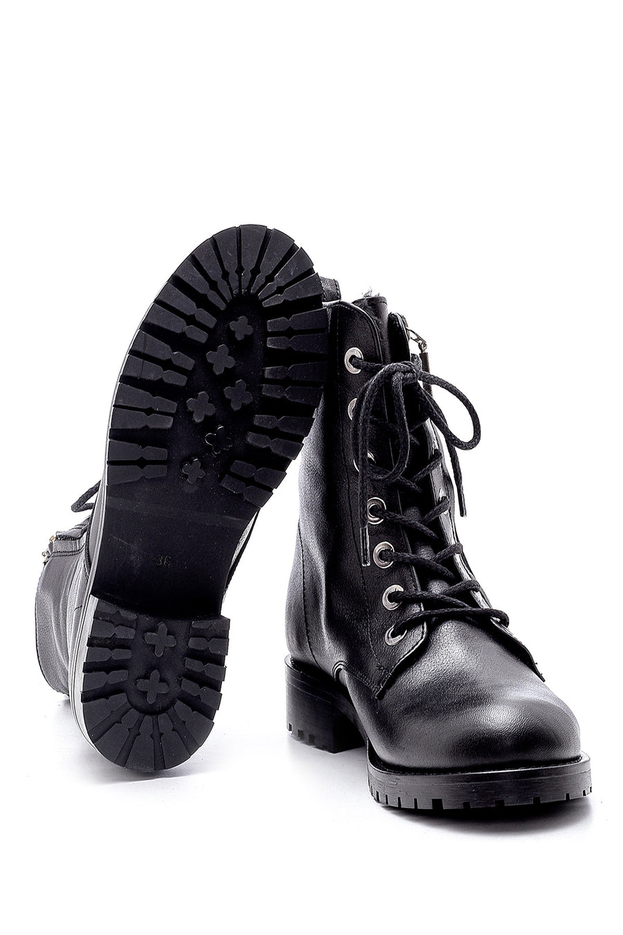 Women's Leather Zipper Detailed Boots