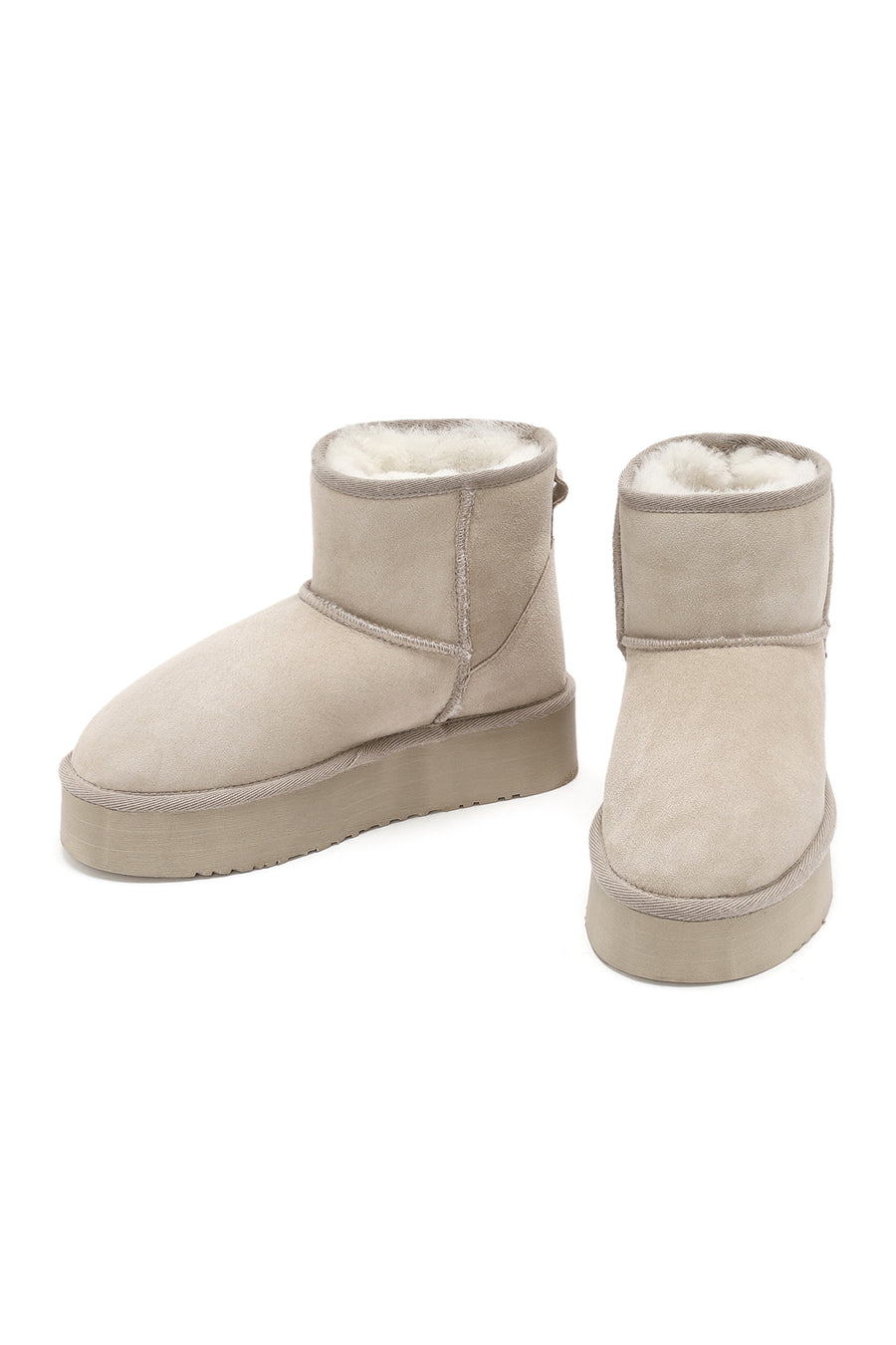 Women's Beige Thick-Soled Suede Leather Boots