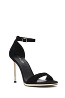 Women's Black Ankle Strap Thin High Heel Suede Leather Shoes | Derimod