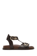 Women's Brown Ankle Strap Leather Sandals | Derimod