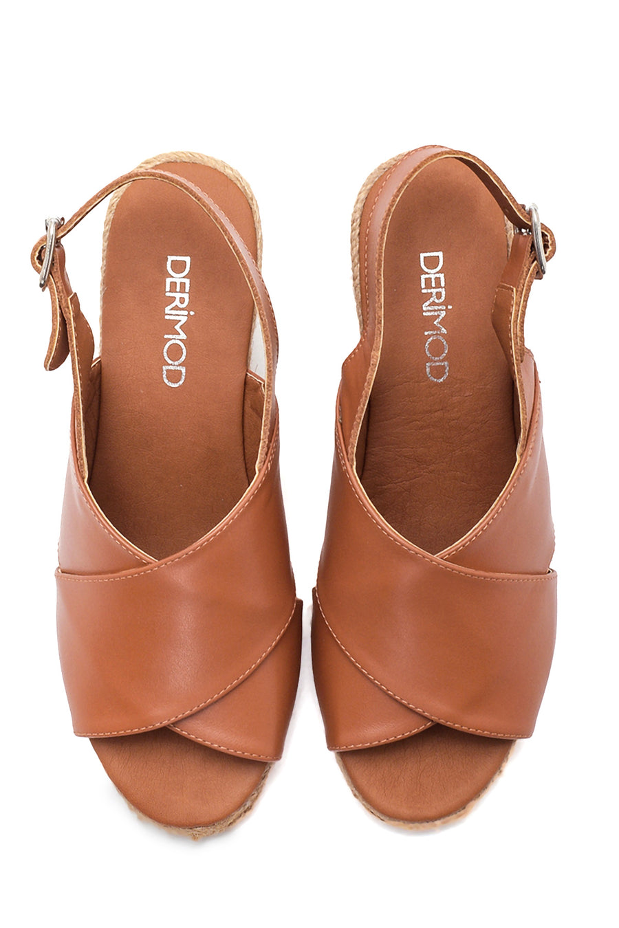 Women's Tan Leather Wedge Heel Espadrille