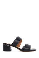 Women's Black Short Thick Heeled Slippers | Derimod