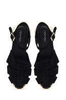 Women's Black Ankle Strap Wedge Heel Suede Leather Espadrille Sandals | Derimod