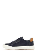 Erkek Lacivert Bağcıklı Deri Sneaker | Derimod