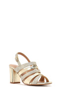 Women's Gold Ankle Buckle Chunky Heel Metallic Sandals | Derimod