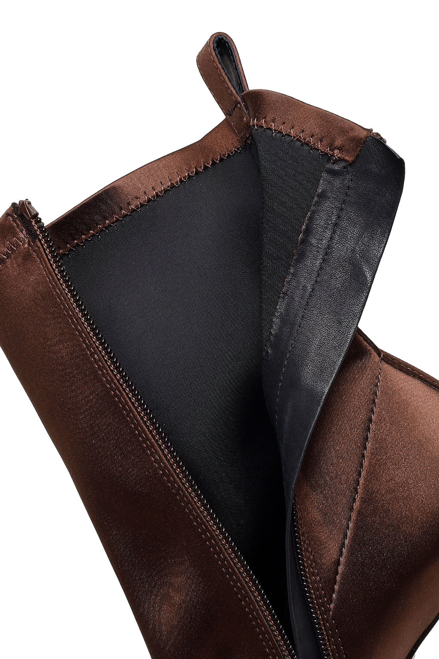 Woman Brown Zip Closure Thin-heeled Stretch Boots