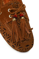 Women's Tan Tassel Suede Leather Loafer | Derimod