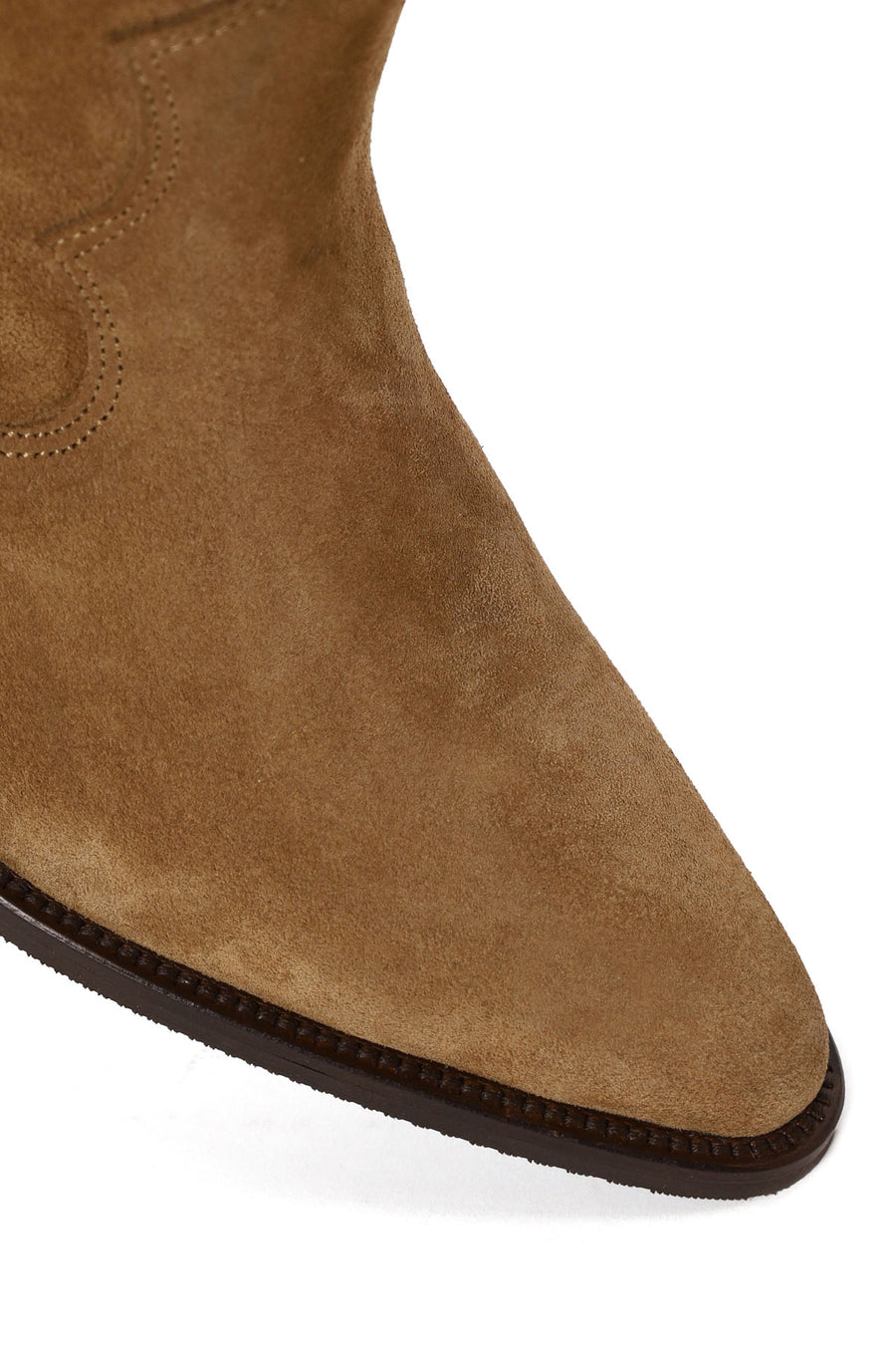 Woman Tan Chunky Heeled Suede Cowboy Boots