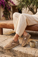 Woman Beige Lace-Up Suede Leather Sneaker | Derimod