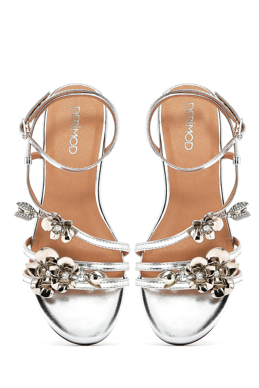 Women's Silver Ankle Buckle Stoned Metallic Sandals