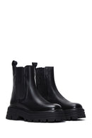 Women's Black Thick Soled Chelsea Leather Flat Boots | Derimod