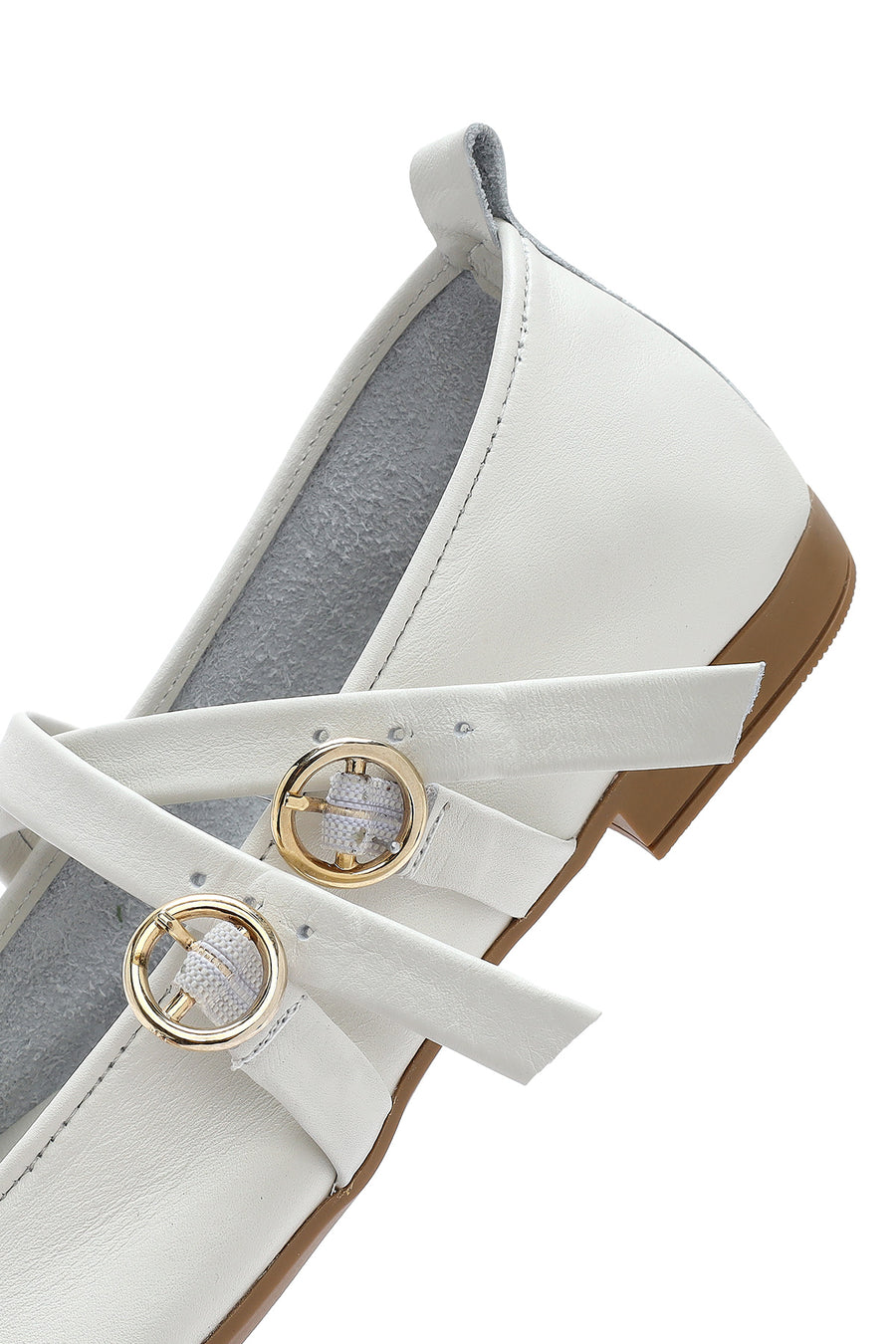 Women's White Buckled Leather Ballerinas