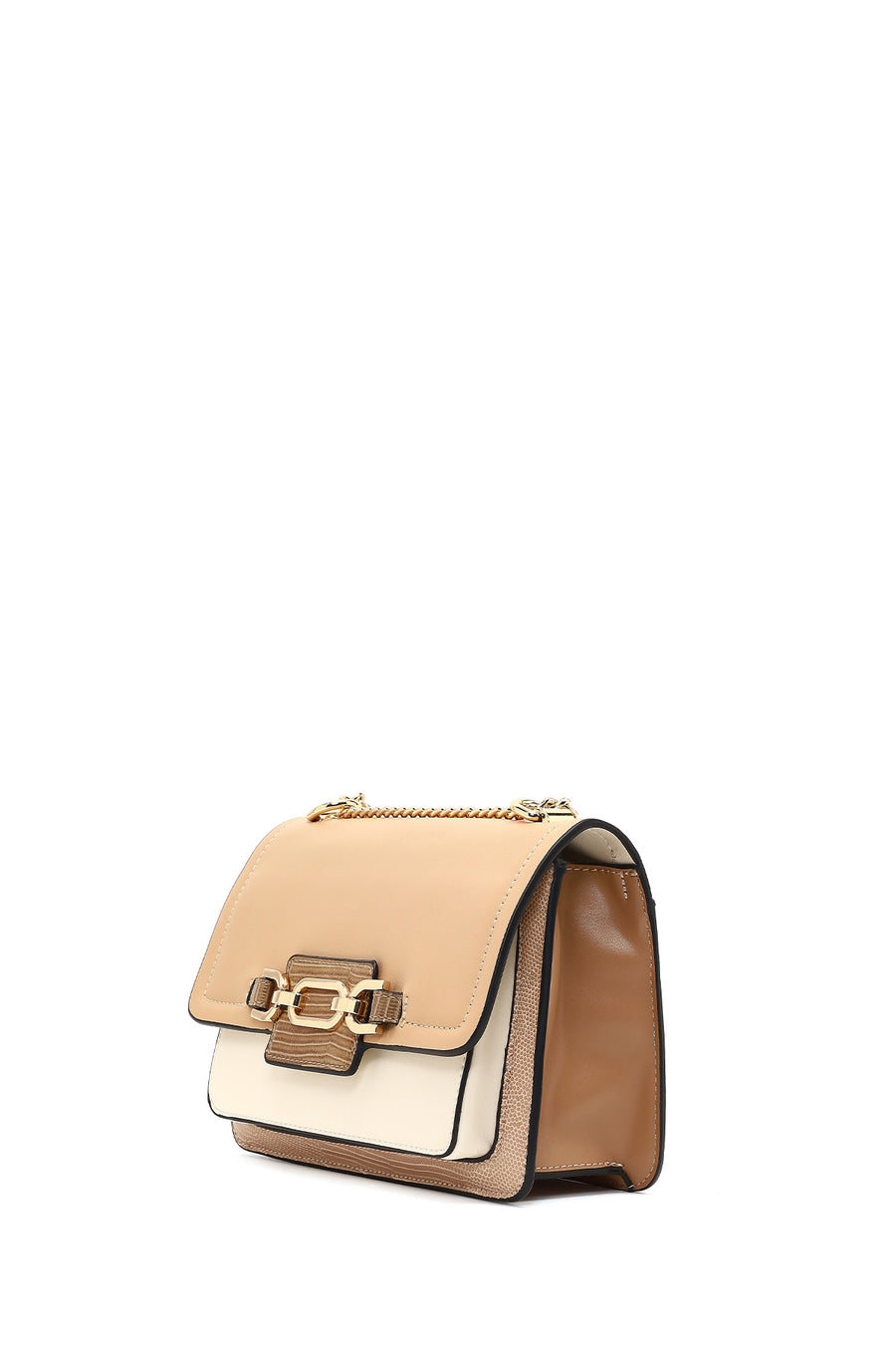 Women's Beige Long Chain Strap Classic Shoulder Bag