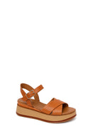 Women's Tan Ankle Strap Thick Soled Leather Sandals | Derimod