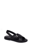 Woman Black Leather Sandal | Derimod
