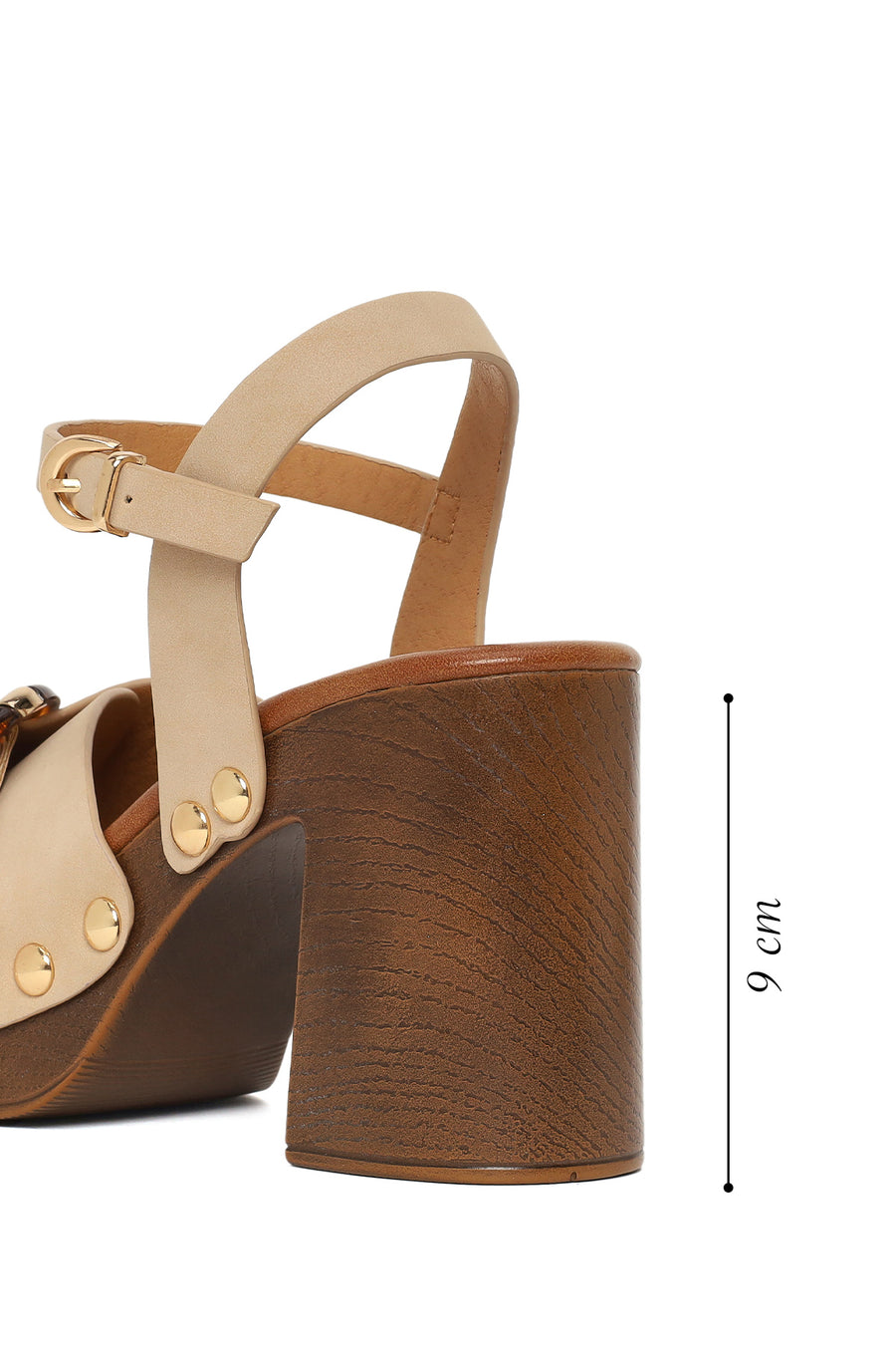 Woman Beige Buckled Ankle Platform Chunky High-Heel Suede Sandals
