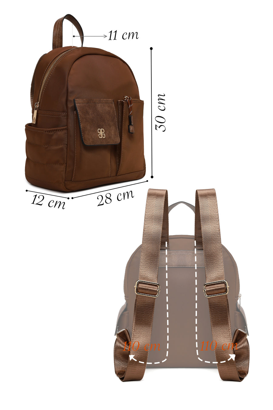 Woman Brown Fabric Backpack