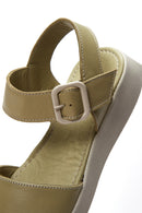 Women's Green Leather Sandals | Derimod
