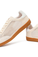 Kadın Bej Bağcıklı Fileli Süet Deri Sneaker | Derimod
