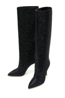 Women's Black Leather Thin Heeled Stone Boots | Derimod