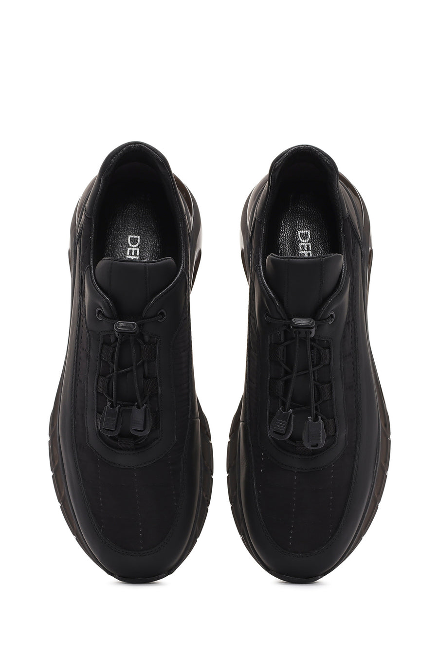 Erkek Siyah Kalın Tabanlı Bağcıklı Deri Sneaker