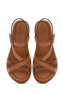 Women's Tan Leather Ankle Buckle Sandals | Derimod