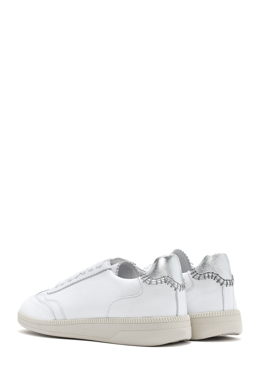 Kadın Beyaz Bağcıklı Deri Sneaker