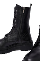 Woman Black Zip Closure Leather Combat Boots | Derimod
