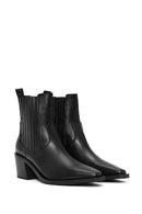 Woman Black Thick-Heeled Leather Cowboy Boots | Derimod